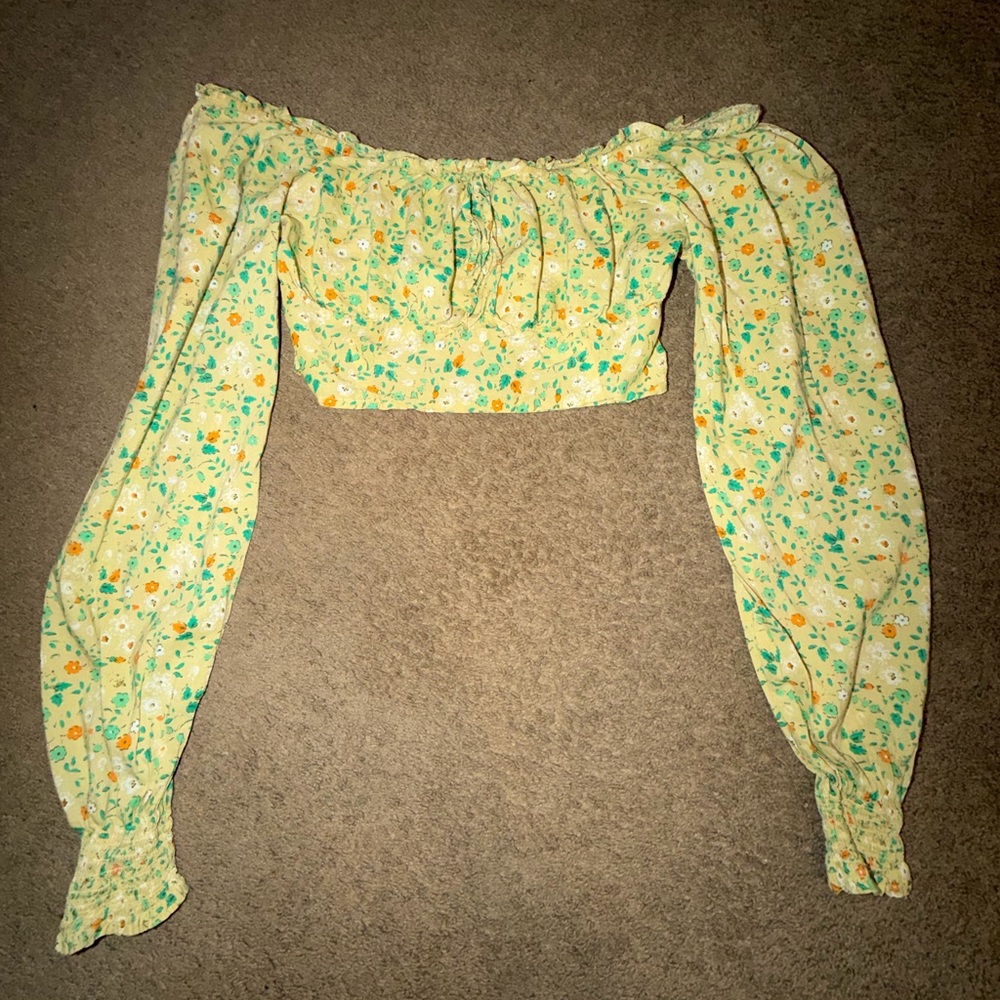 Aerie Floral Off-Shoulder Blouse - Yellow and Green